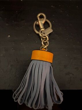 Coach Two-Tone Leather Tassel Keychain - Gray and Tan